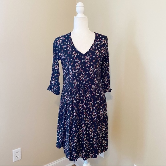 Garnet Hill Polka Dot V Neck 3/4 Length Sleeve Black Dress - Size 4 - Picture 1 of 13